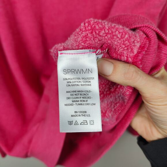 SPRWMN Sweatshirt Womens Small Pink Fleece White Logo‎ Pullover Cozy Lounge - Picture 6 of 8